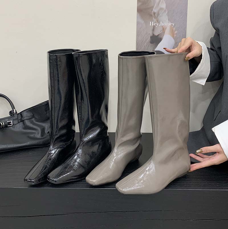 2025 Autumn Winter New Slim High Top Riding Boots Women Square Toe Inner Height Knee High Boots