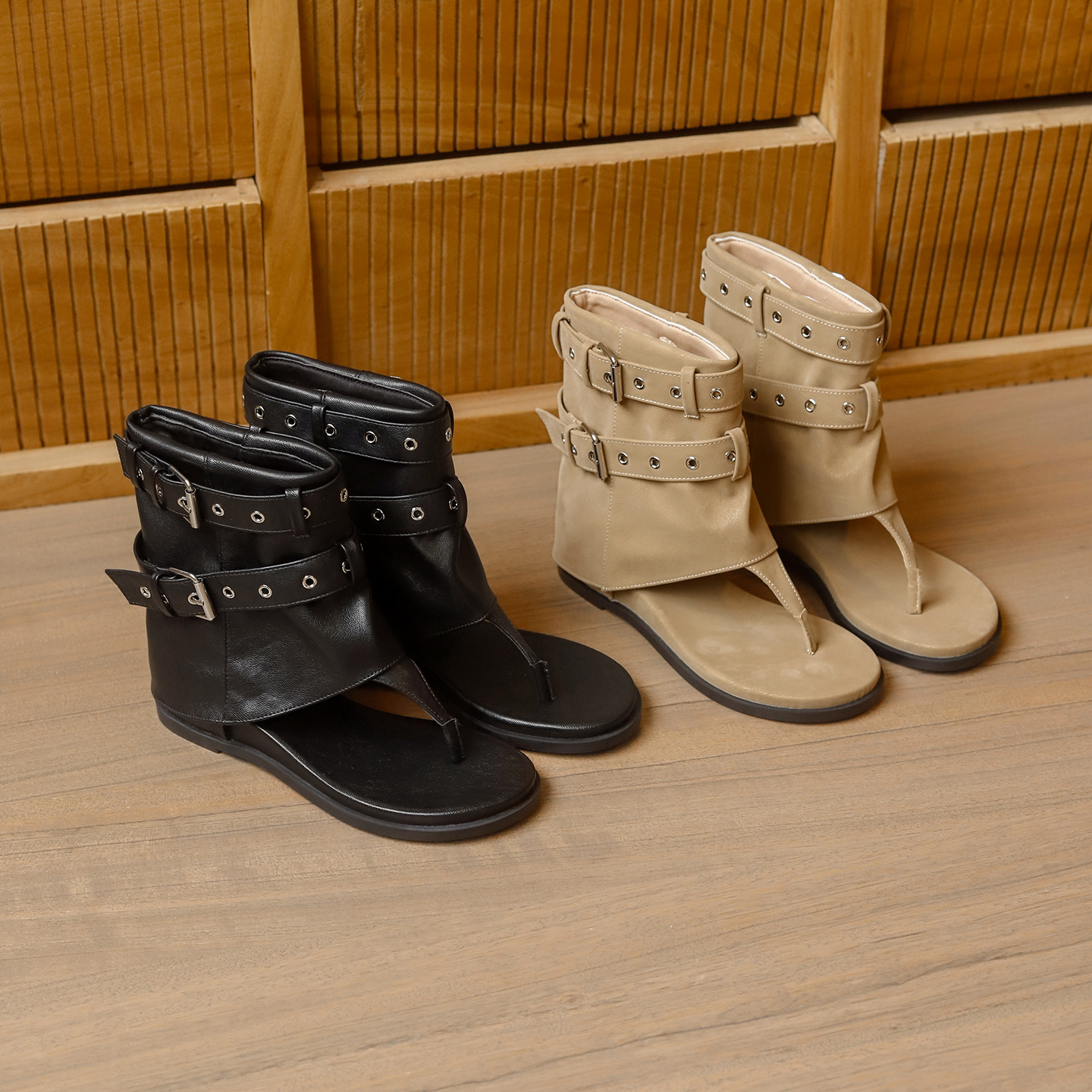 4cm Hidden Heel Retro Toe Clip Ankle Boot Sandals for Women with Rivets - Image 4