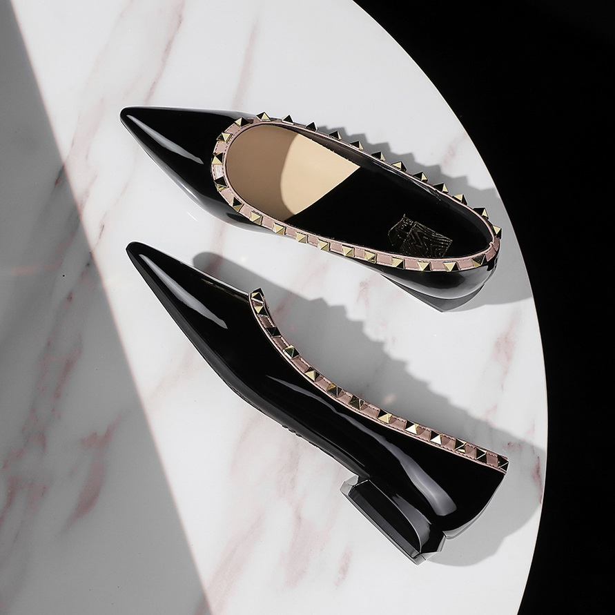 BIGWOOD Women's Pointed Toe Low Heel Flats with Studs Patent Leather Slip-On Comfortable Dress Shoes - Image 3