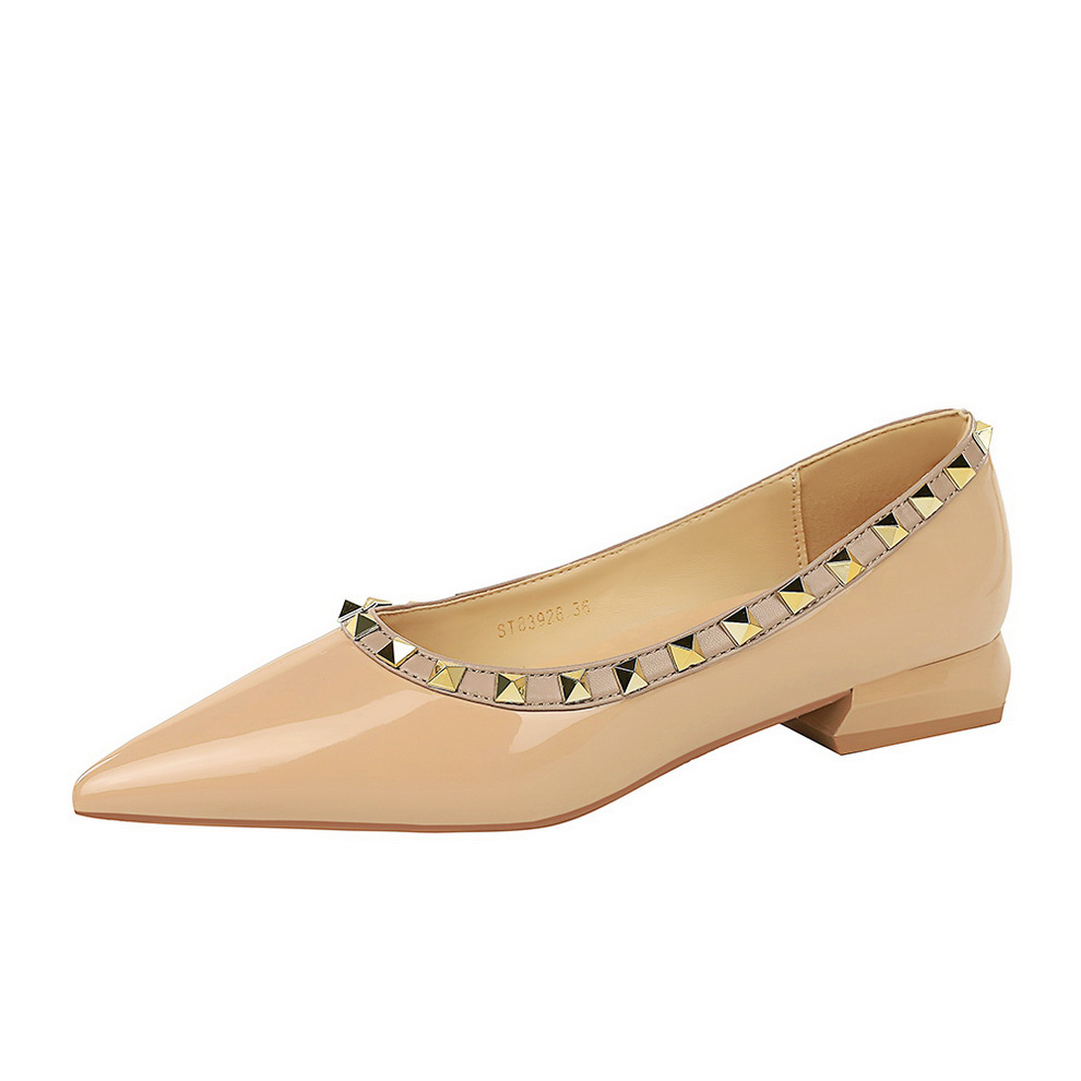 BIGWOOD Women's Pointed Toe Low Heel Flats with Studs Patent Leather Slip-On Comfortable Dress Shoes - Image 5
