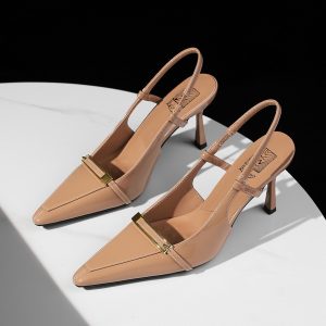 BIGWOOD Women's Pointed Toe Patent Leather Open Back Stiletto Heel Shoes with Metal Buckle for Banquet
