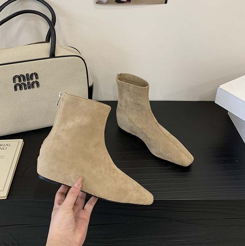 Brown Ankle Boots for Women Hidden Wedge Heel Back Zipper Square Toe 2025 New Autumn Winter Korean Style Suede Slim Boots - Image 3