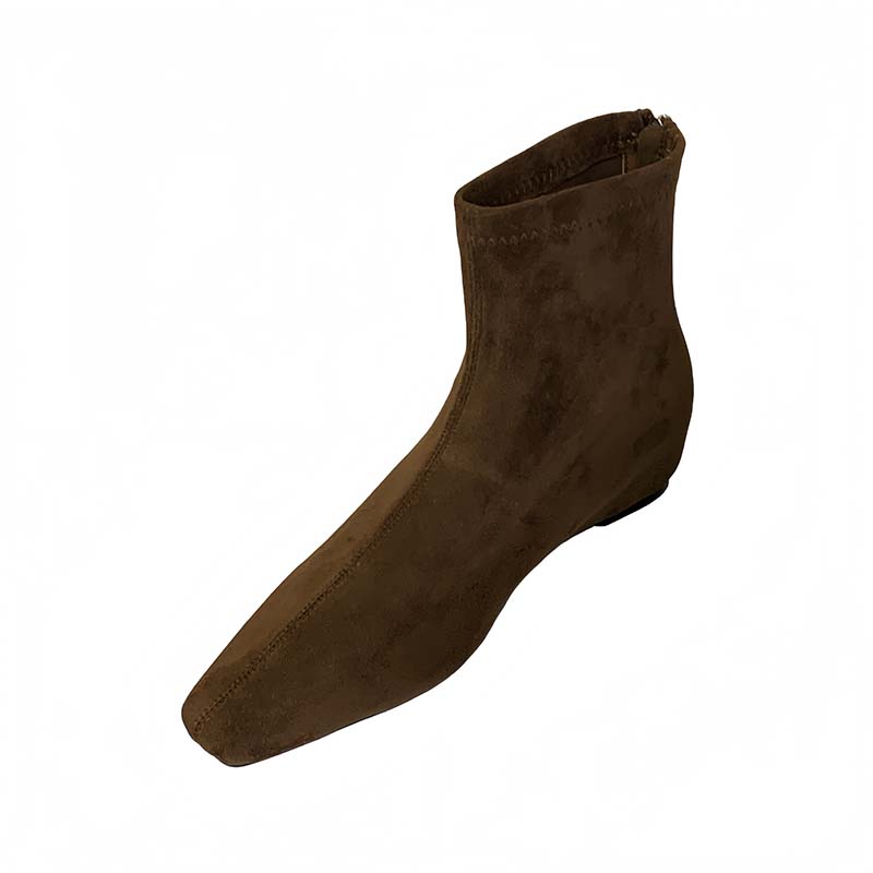 Brown Ankle Boots for Women Hidden Wedge Heel Back Zipper Square Toe 2025 New Autumn Winter Korean Style Suede Slim Boots - Image 5