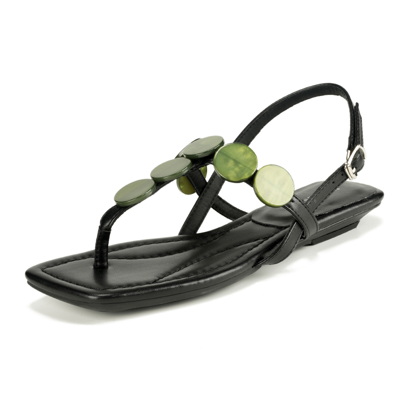 French Vacation Boho Roman Sandals for Women Low Heel Square Toe Beaded Thong Sandals Summer - Image 5