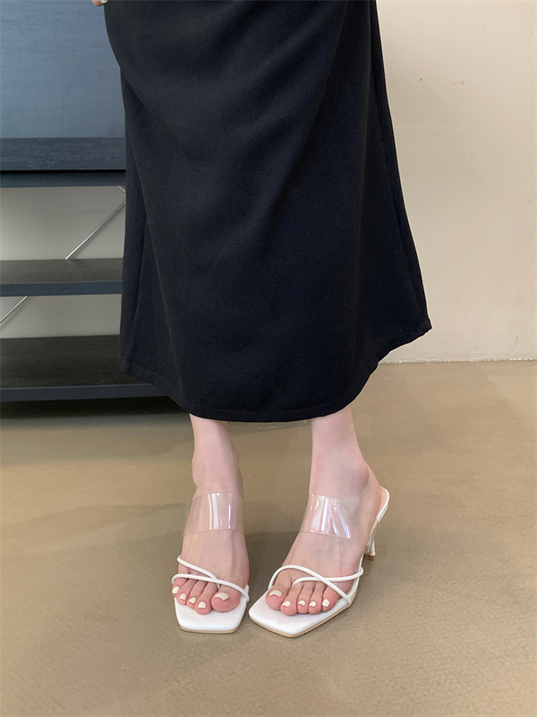 HMSZ 2025 Summer Sexy PVC Transparent Square Toe High Heel Sandals Slippers with Thin Heel for Women - Image 2