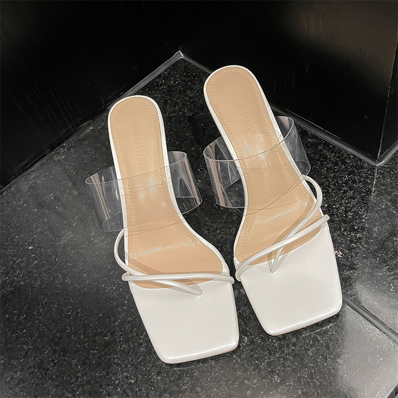 HMSZ 2025 Summer Sexy PVC Transparent Square Toe High Heel Sandals Slippers with Thin Heel for Women - Image 4