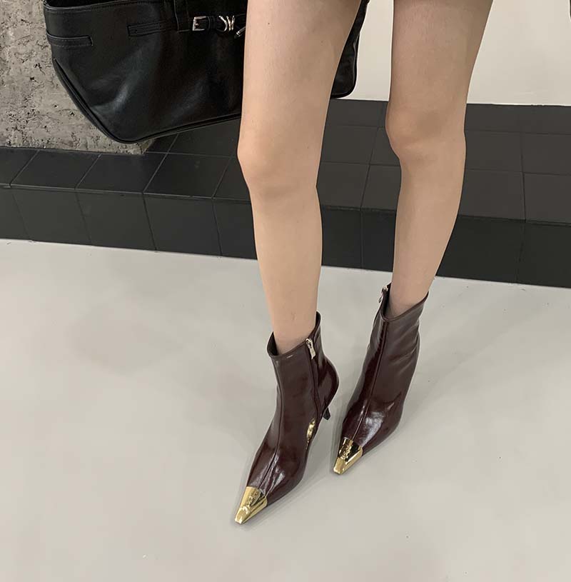 HMSZ Women's Pointed Toe Side Zipper Boots with Metal Heel Cap Black Fashion Stiletto Boots - Image 3