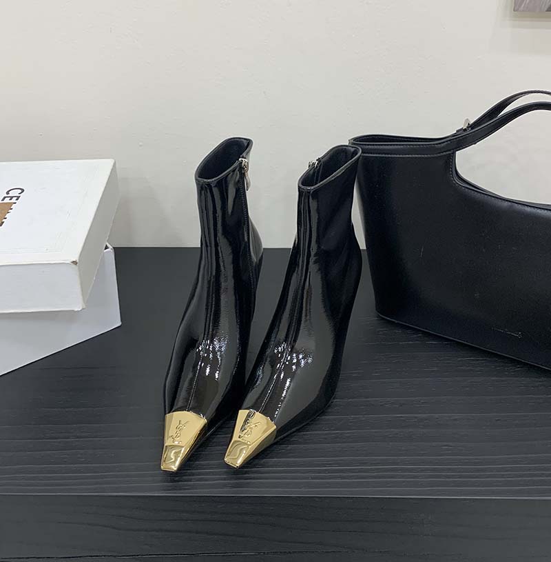 HMSZ Women's Pointed Toe Side Zipper Boots with Metal Heel Cap Black Fashion Stiletto Boots - Image 4