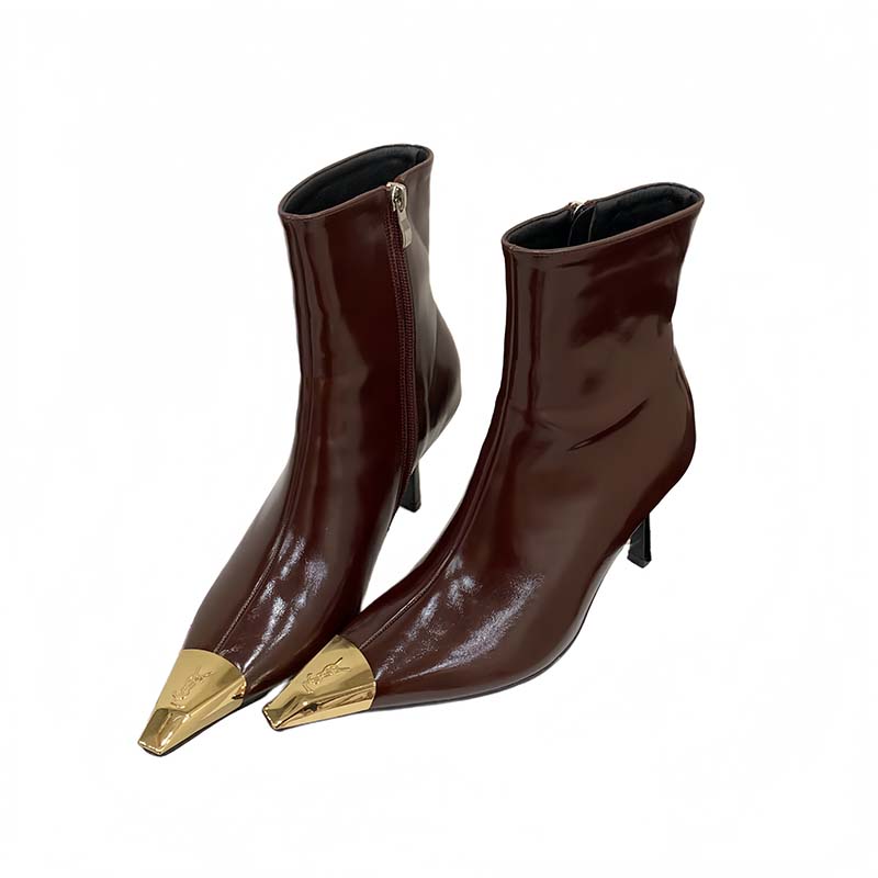 HMSZ Women's Pointed Toe Side Zipper Boots with Metal Heel Cap Black Fashion Stiletto Boots - Image 5