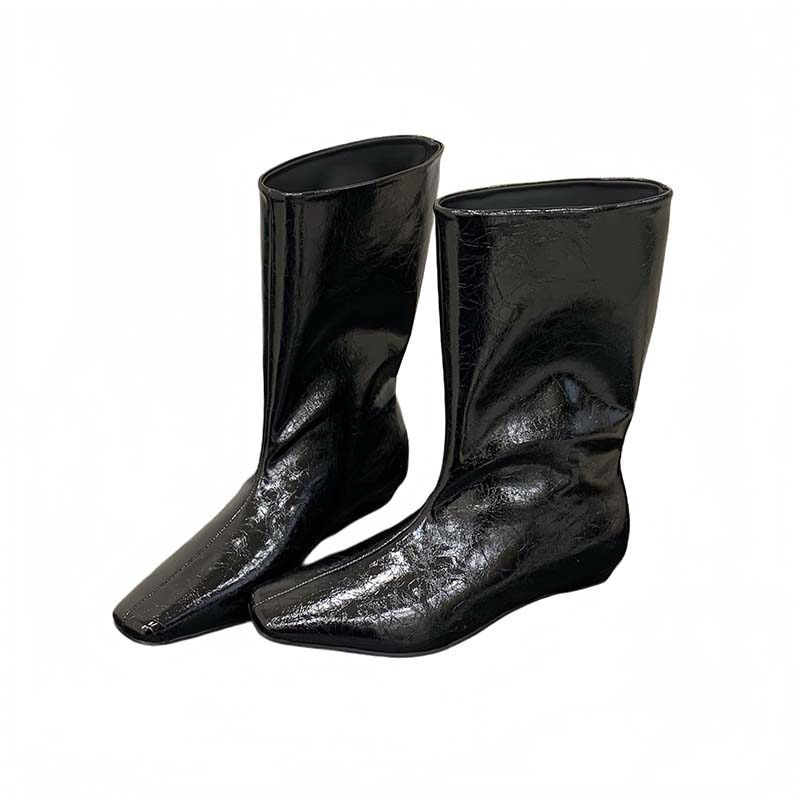 HMSZ Women's Square Toe Mid Calf Boots with Inner Height Increase, PU Leather, Waterproof, Fall 2025 - Image 5