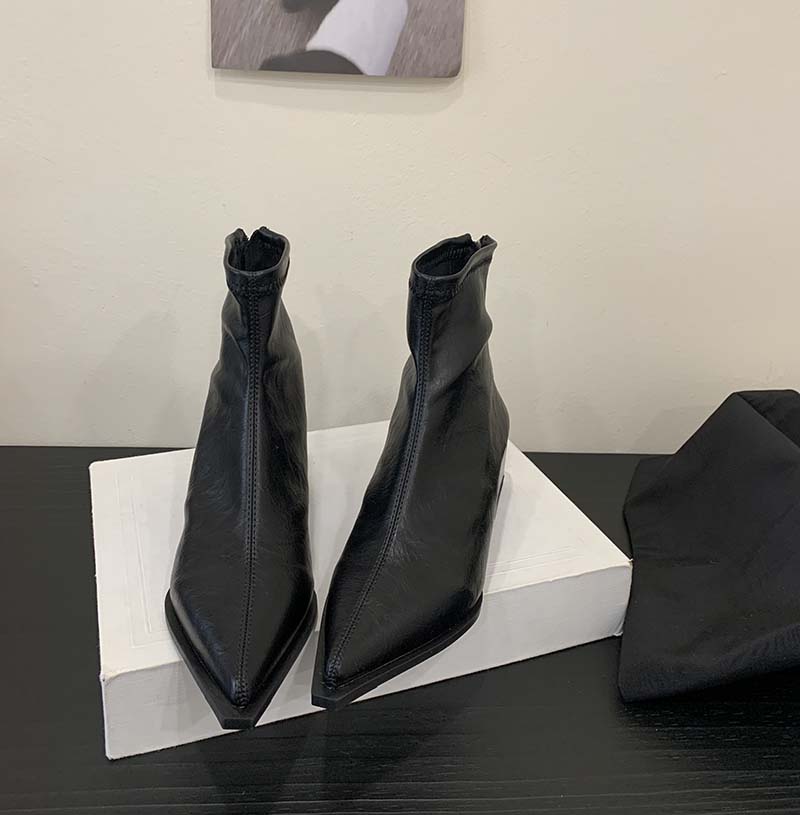 Pointed Toe Short Boots Women Chunky Heel Fashion 2025 New Small Height Increasing Slim Boots Soft Leather Mid Heel Martin Boots - Image 3
