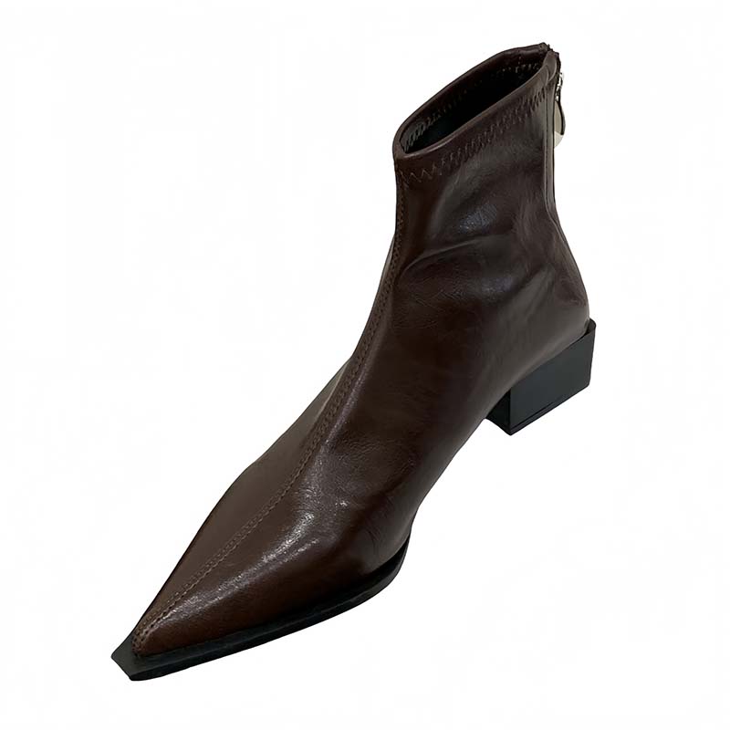 Pointed Toe Short Boots Women Chunky Heel Fashion 2025 New Small Height Increasing Slim Boots Soft Leather Mid Heel Martin Boots - Image 5