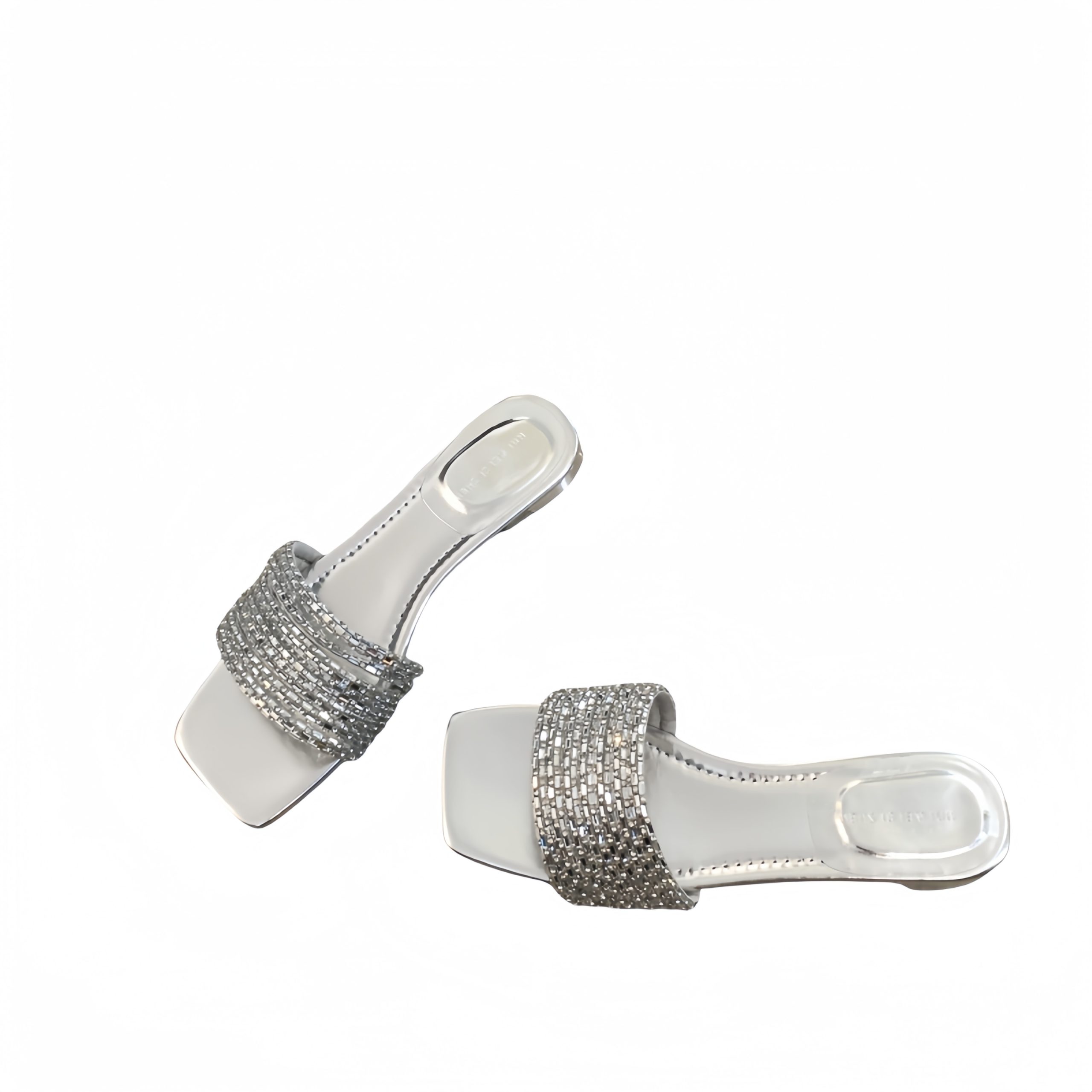 Square Toe Open Toe Solid Color Rhinestone Thin Strap 2024 Summer Korean Style Low Heel Versatile Fairy Outdoor Flat Slippers - Image 5