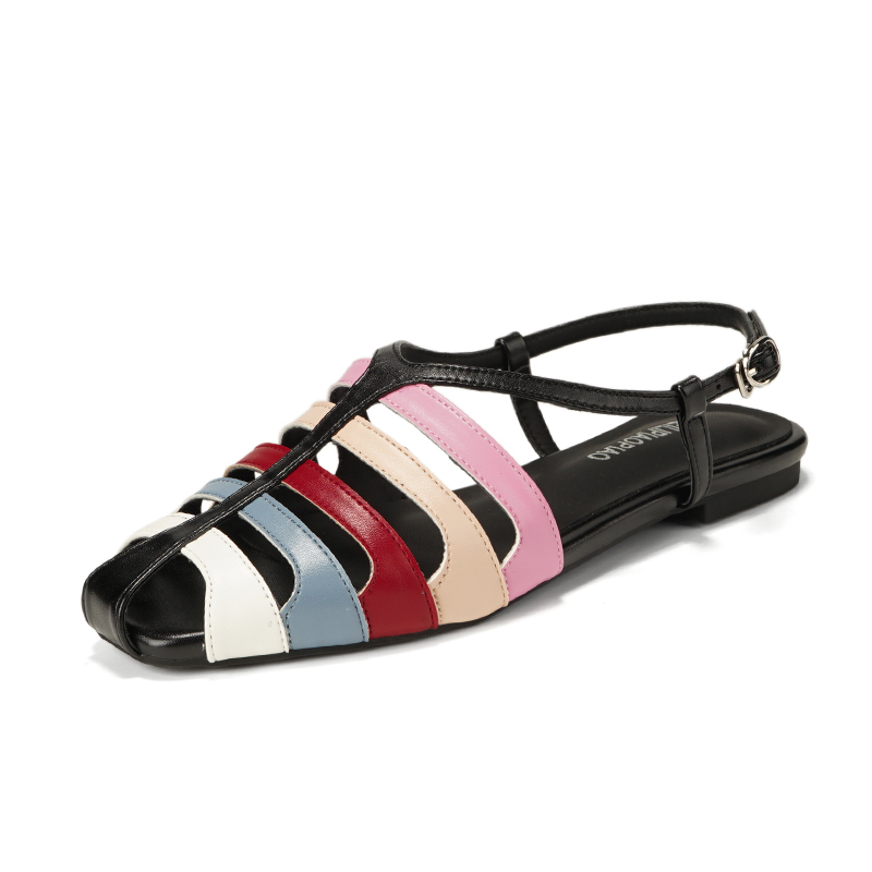 Summer Artistic Retro Color-Block Woven Roman Sandals Hollow Design Niche Flat Sandals - Image 5