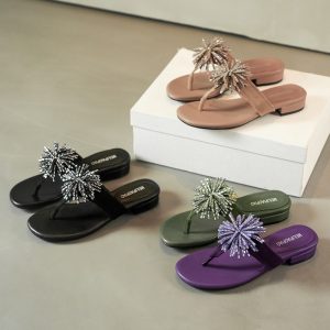Summer New Firework Rhinestone Design Bohemian Women's Chunky Heel Toe Clip Sandals