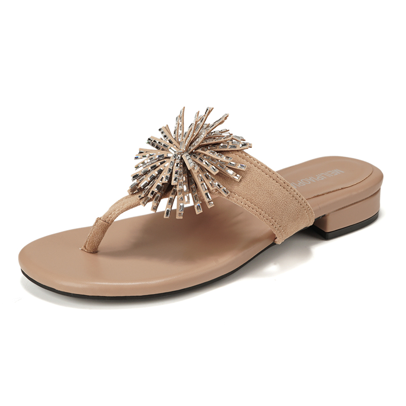 Summer New Firework Rhinestone Design Bohemian Women's Chunky Heel Toe Clip Sandals - Image 5