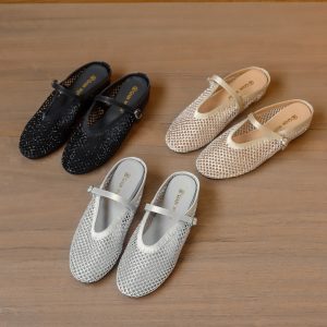 Trendy Summer New 4cm Hidden Heel Sparkly Rhinestone One-Strap Breathable Fairy Half Slippers