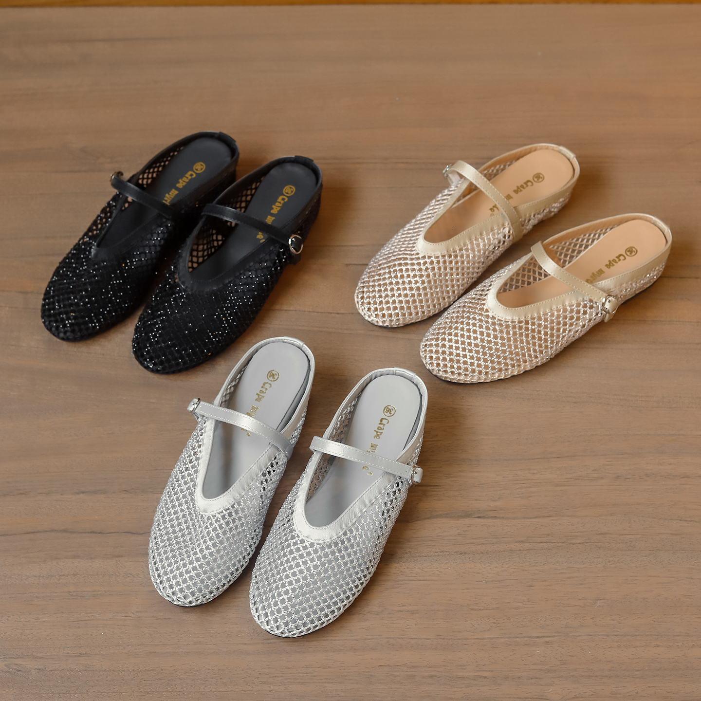 Trendy Summer New 4cm Hidden Heel Sparkly Rhinestone One-Strap Breathable Fairy Half Slippers