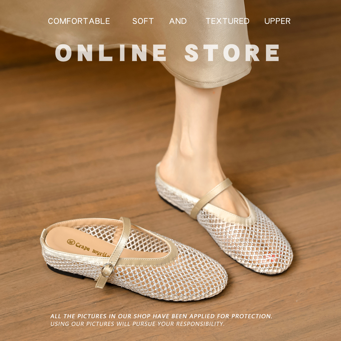 Trendy Summer New 4cm Hidden Heel Sparkly Rhinestone One-Strap Breathable Fairy Half Slippers - Image 2