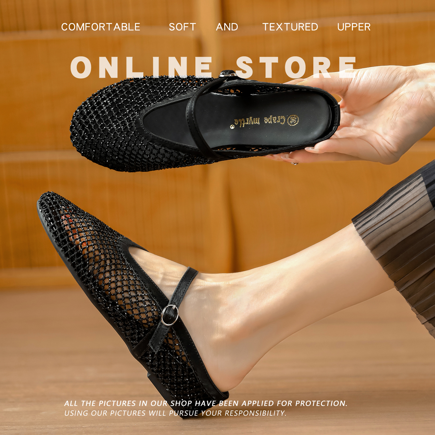 Trendy Summer New 4cm Hidden Heel Sparkly Rhinestone One-Strap Breathable Fairy Half Slippers - Image 4