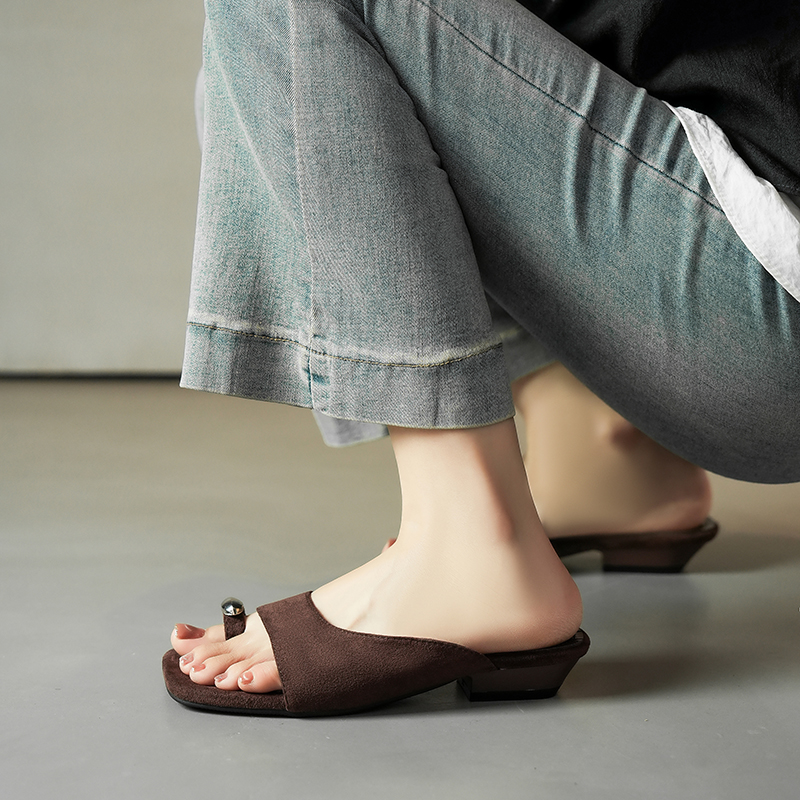 Ultra Soft Leather Square Toe Block Heel Slide Sandals for Women 2026 Summer Retro Style - Image 2