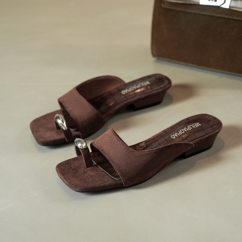 Ultra Soft Leather Square Toe Block Heel Slide Sandals for Women 2026 Summer Retro Style - Image 4