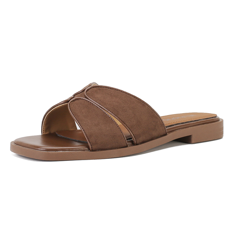 Women's Summer Boho Flat Sandals Open Toe Slip On Low Heel Beach Sandals White Brown - Image 5