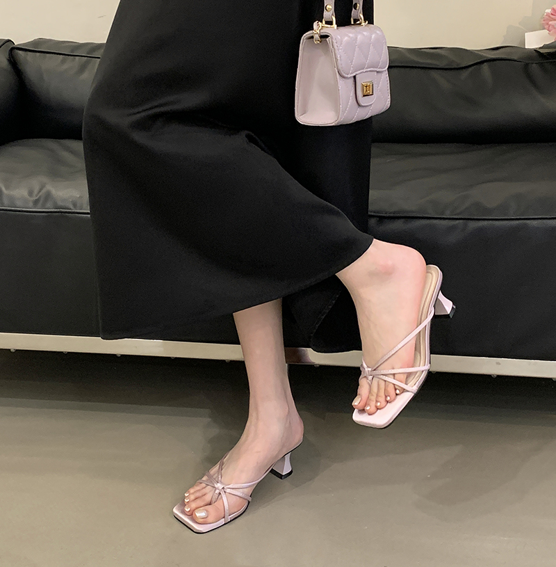 Women's Summer Fairy Style White Slippers with Thin Heel French Elegant High Heel Sandals - Image 4